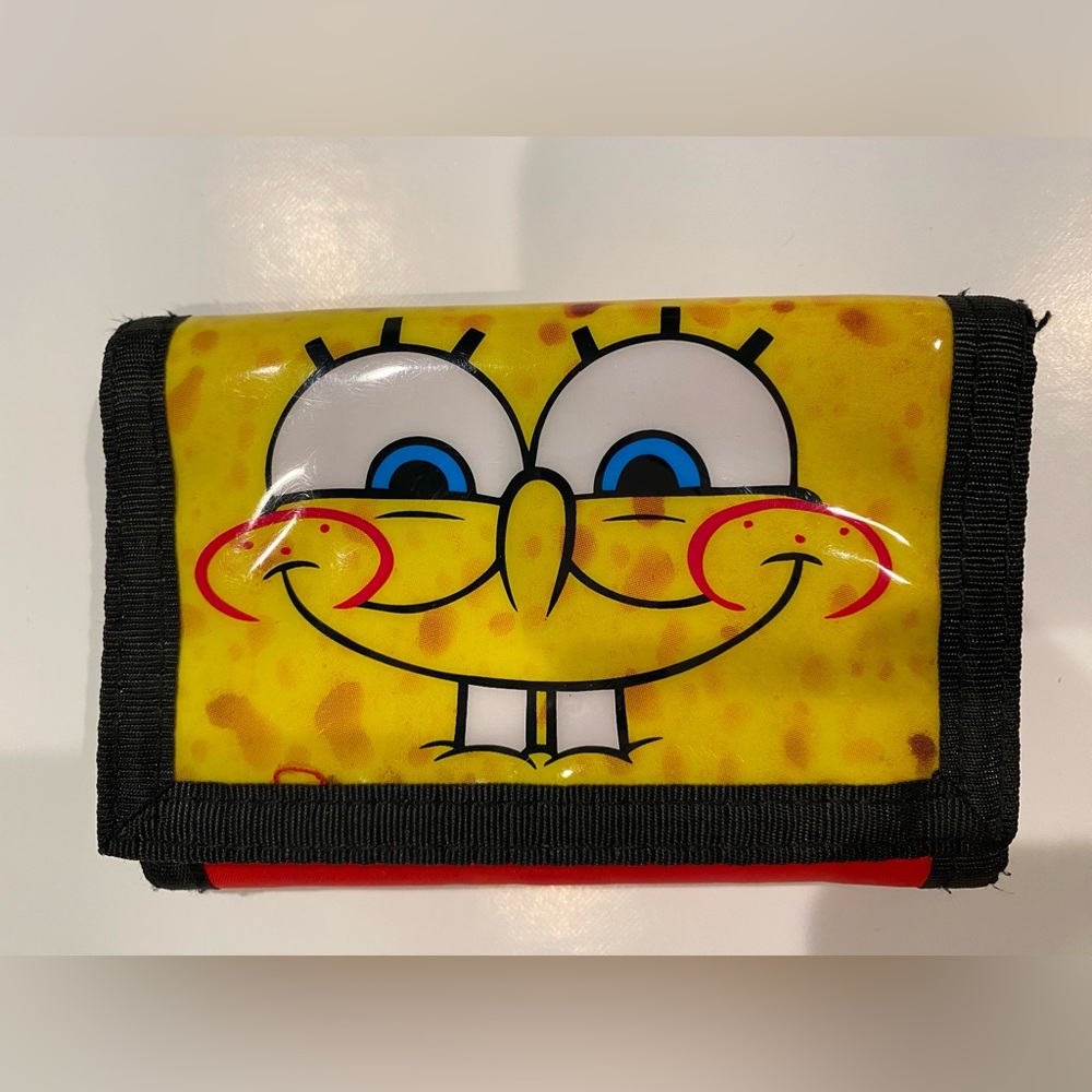 Nickelodeon Spongebob Squarepants Hook Loop Zipper Coin Tri Fold Wallet EUC